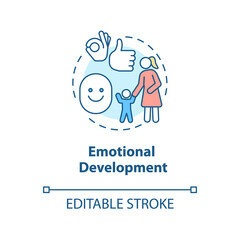 Emotional development concept icon. Parents support. Emotions and feelings. Child emotional stability idea thin line illustration. Vector isolated outline RGB color drawing. Editable stroke