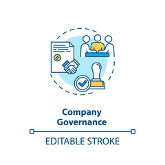 Company governance concept icon. Corporate management. Business partnership. Board of directors idea thin line illustration. Vector isolated outline RGB color drawing. Editable stroke