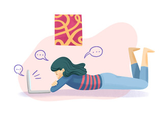 Girl distracted by social media while working from home