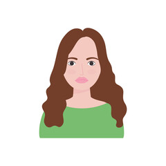 cartoon woman with long hair, flat style