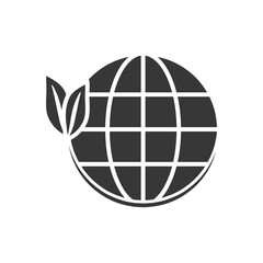global sphere with leaves icon, silhouette style