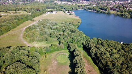 Aerial view of Powell`s Pool in Sutton park Birmingham England