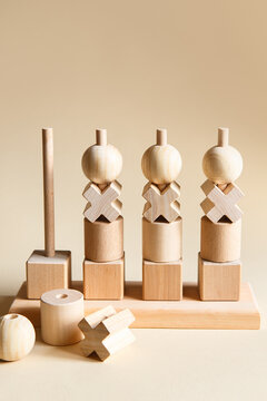 Children's wooden toys. Sequencing Blocks for education, motor skills