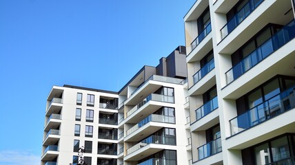 Modern European residential apartment buildings quarter. Abstract architecture, fragment of modern urban geometry.