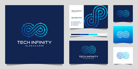 Creative tech infinity line. Modern Infinity Symbol, Technology dot, Premium logo design and business card vector.