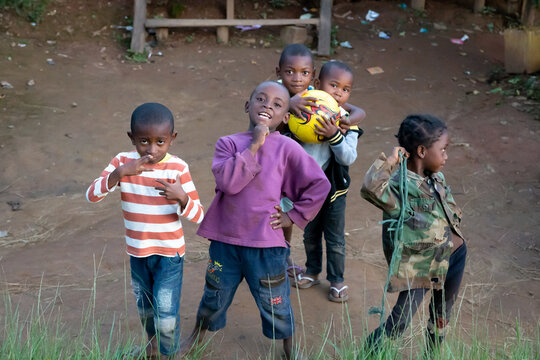 Some children pose on the roadside in Madagascar