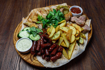 
meat and vegetable plate kebab grilled vegetables