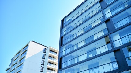 Modern European residential apartment buildings quarter. Abstract architecture, fragment of modern urban geometry.