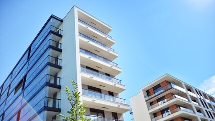 Modern European residential apartment buildings quarter. Abstract architecture, fragment of modern urban geometry.