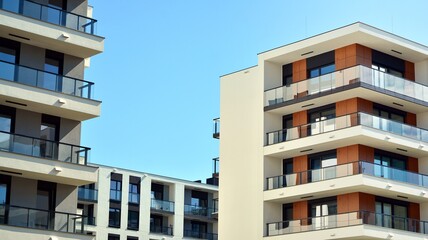 Modern European residential apartment buildings quarter. Abstract architecture, fragment of modern urban geometry.