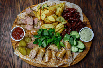 
meat and vegetable plate kebab grilled vegetables