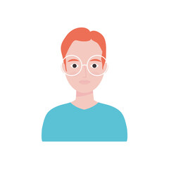 avatar man with round glasses icon, flat style