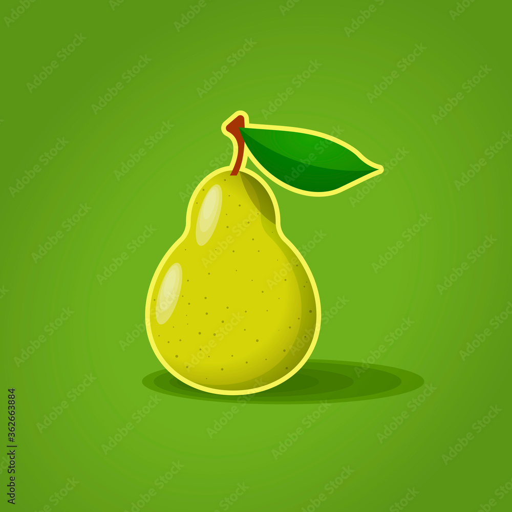 Aufkleber pear 3d form and green background. bulk pear illustration.