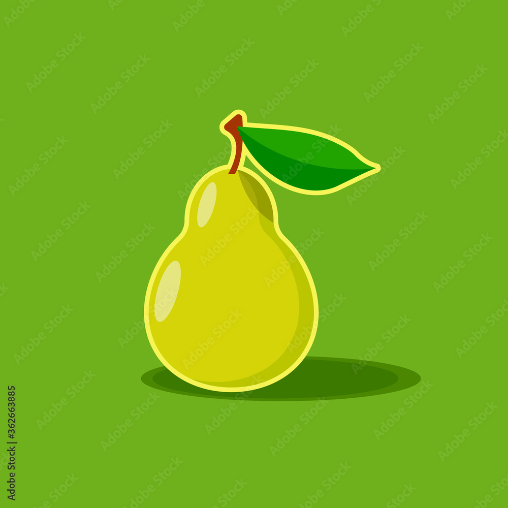 Poster pear illustration ai and green background. simple pear and leaf.