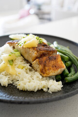 Blackened Fish with Pineapple Salsa and Rice