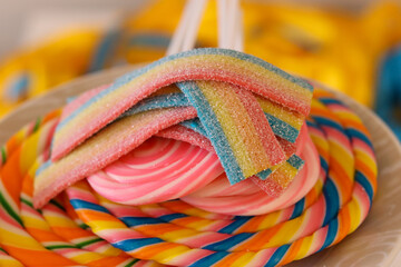 Different types of candy that give a beautiful color to the image.