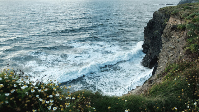 waves crashing on rocks