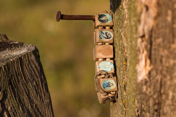 brown rosary icon bracelet, wooden religious bracelet, saint bracelet, christian bracelet icon, lost thing, lost faith