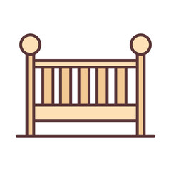 baby little wooden crib, welcome invitation template line and fill design icon