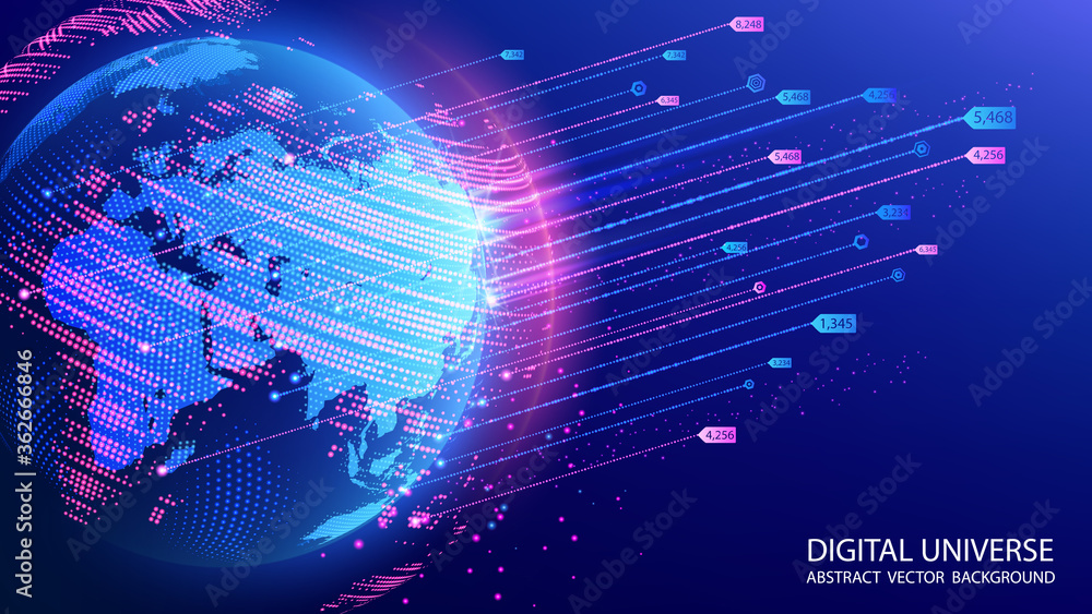Poster map of the planet. world map. global social network. future vector. violet and blue futuristic backg