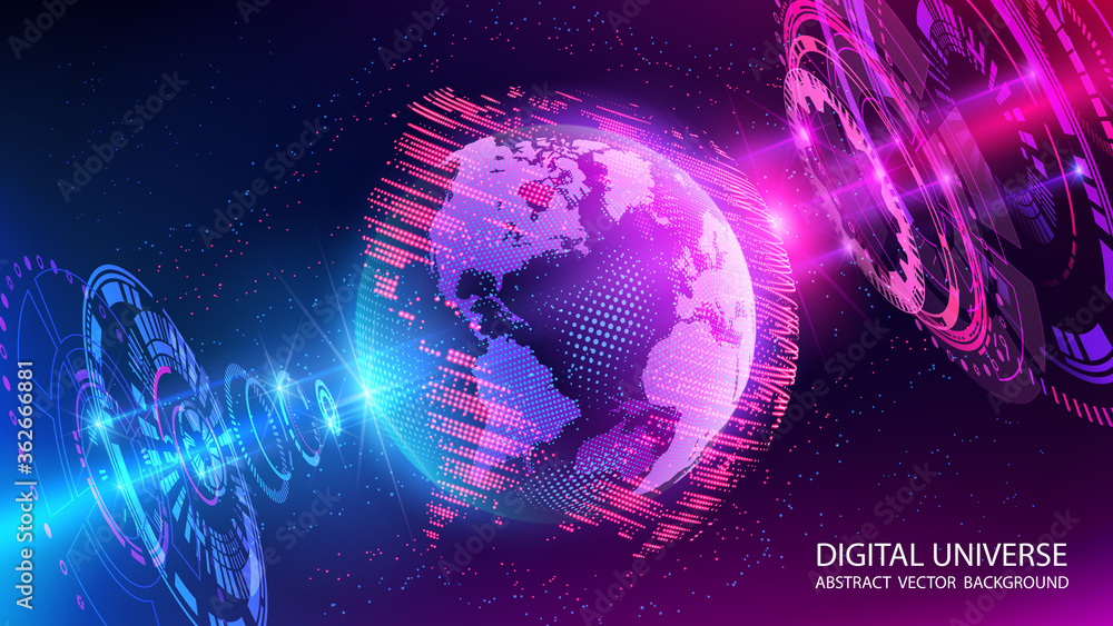 Poster abstract tech vector background. hologram of planet earth. global map. science and modern innovative