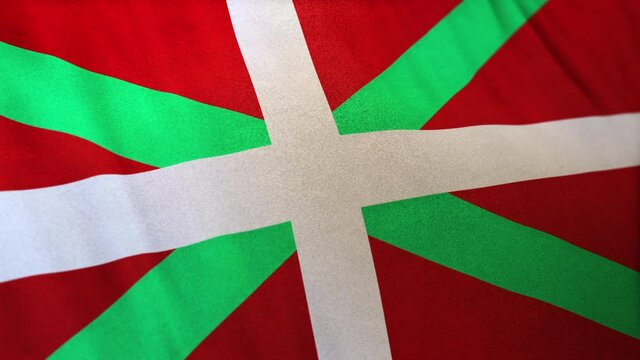 locked full-screen close shot of the Ikurri&ntilde;a Autonomous Community flag of the Basque Country seamlessly waving in the wind. 3D animation of banner/emblemin realistic satin texture in daylight.