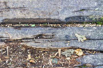 Old wooden planks of the pedestrian bridge