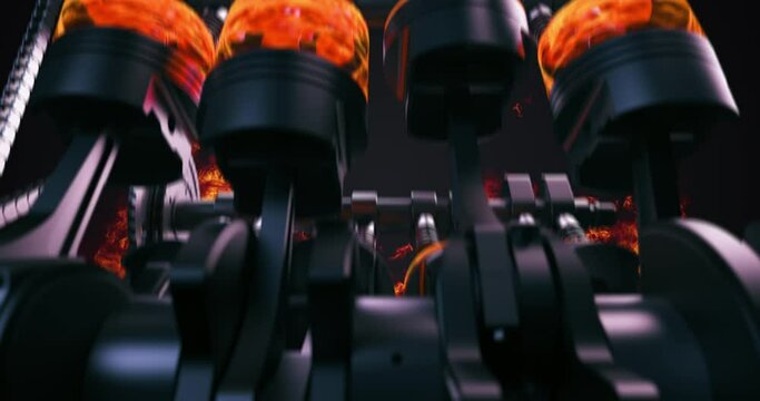 Powerful Shaking V8 Engine Producing Power. Pistons And Crankshaft In Motion. Ignition And Explosions. Technology And Industry Related 3D Animation.