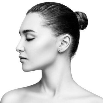 Beautiful sensual woman with closed eyes and perfect skin.