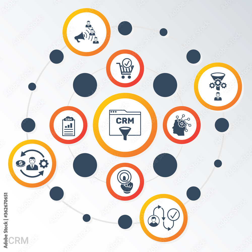 Poster vector infographic template crm data visualization. different colors. can be used for process diagra