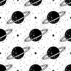 Seamless Pattern Mystical planet with stars and moon. Stars, constellations, moon, crystals.