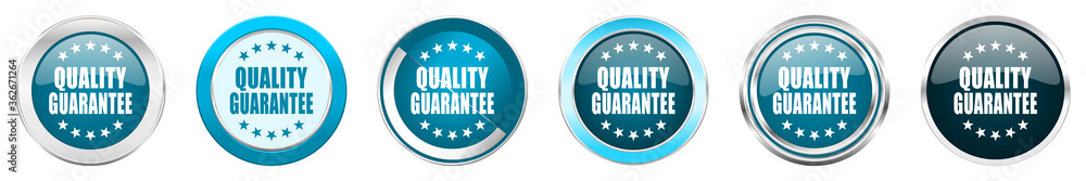 Poster quality guarantee silver metallic chrome border icons in 6 options, set of web blue round buttons is