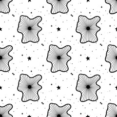 Seamless Pattern Mystical flowers with stars. Mystic, alchemy, occult concept.