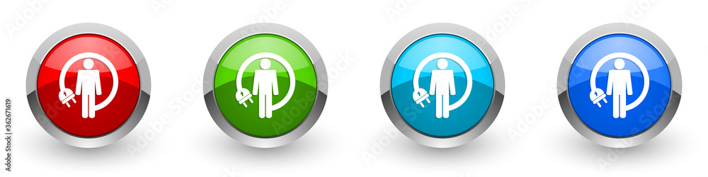 Aufkleber Android charging wire silver metallic glossy icons, humanoid robot concept set of modern design buttons for web, internet and mobile applications in four colors options isolated on white background