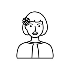 avatar woman with decorative flower icon, line style