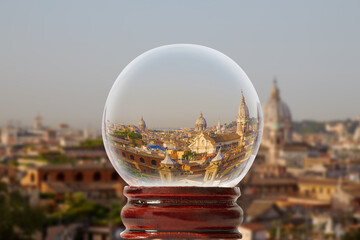 Rome panorama in a glass transparent bowl Rome, Italy