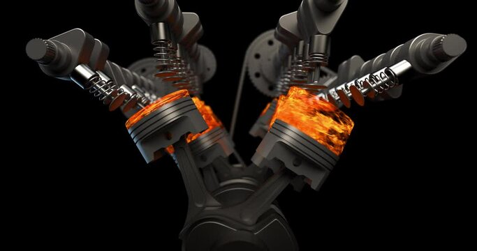 Powerful V8 Engine. Pistons And Crankshaft In Motion. Ignition And Explosions. Technology And Industry Related 3D Animation. Luma Channel Available.