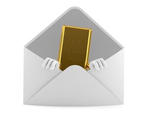Gold ingot character inside envelope