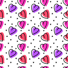 Seamless vector hearts pattern, pink and purple. Romantic illustration. St.Valentine's poster. Perfect for fabric or wallpaper.