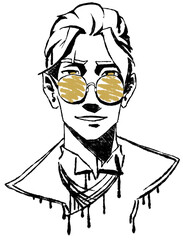 Illustration of a man with glasses. Beautiful guy model. The young man smiles.