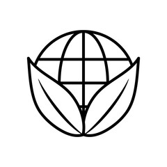 global sphere with leaves icon, line style