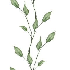 Seamless border pattern of green leaves on white background