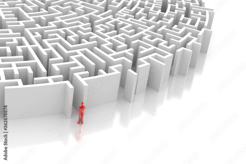 Poster maze concept, challenge and human choices theme. original 3d rendering