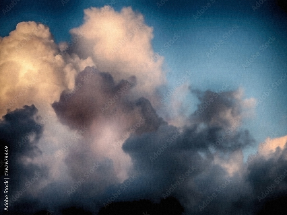Poster beautiful cumulus clouds in the sky. 3d rendering