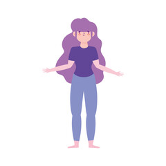 young woman character standing isolated design icon white background