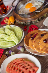 Delicious traditional turkish breakfast on table