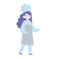 female chef with hat apron cartoon isolated design icon white background