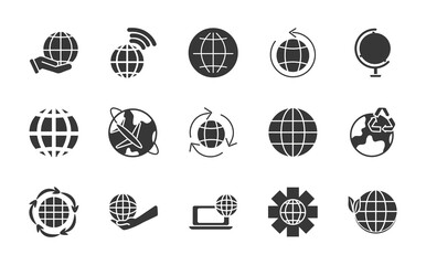 earth planet and world icon set, silhouette style