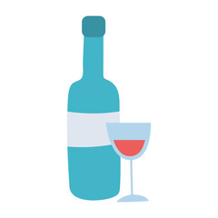 wine bottle and cup drink alcohol isolated design icon white background