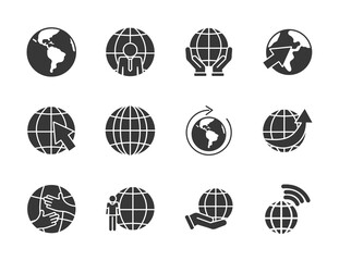 earth planet and global spheres icon set, silhouette style